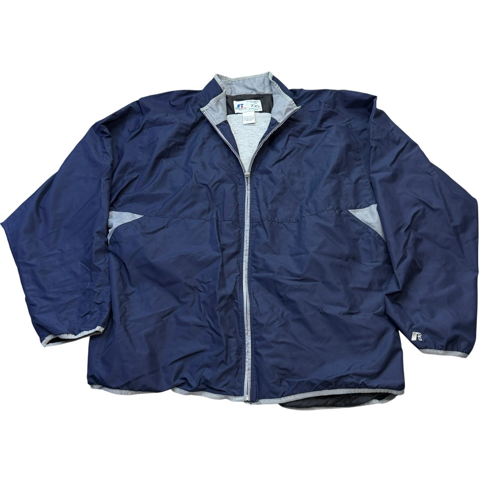 VTG Russell Athletic Windbreaker Jacket XXL Navy Blue Water Resistant Full Zip